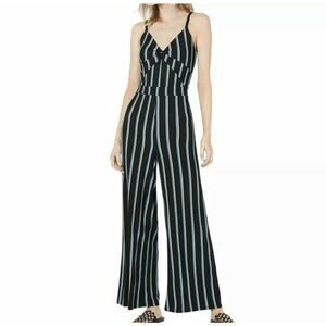 Bar III SZ 10 Jumpsuit Striped Spaghetti Strap Stretch Wide-Leg Twist Front New